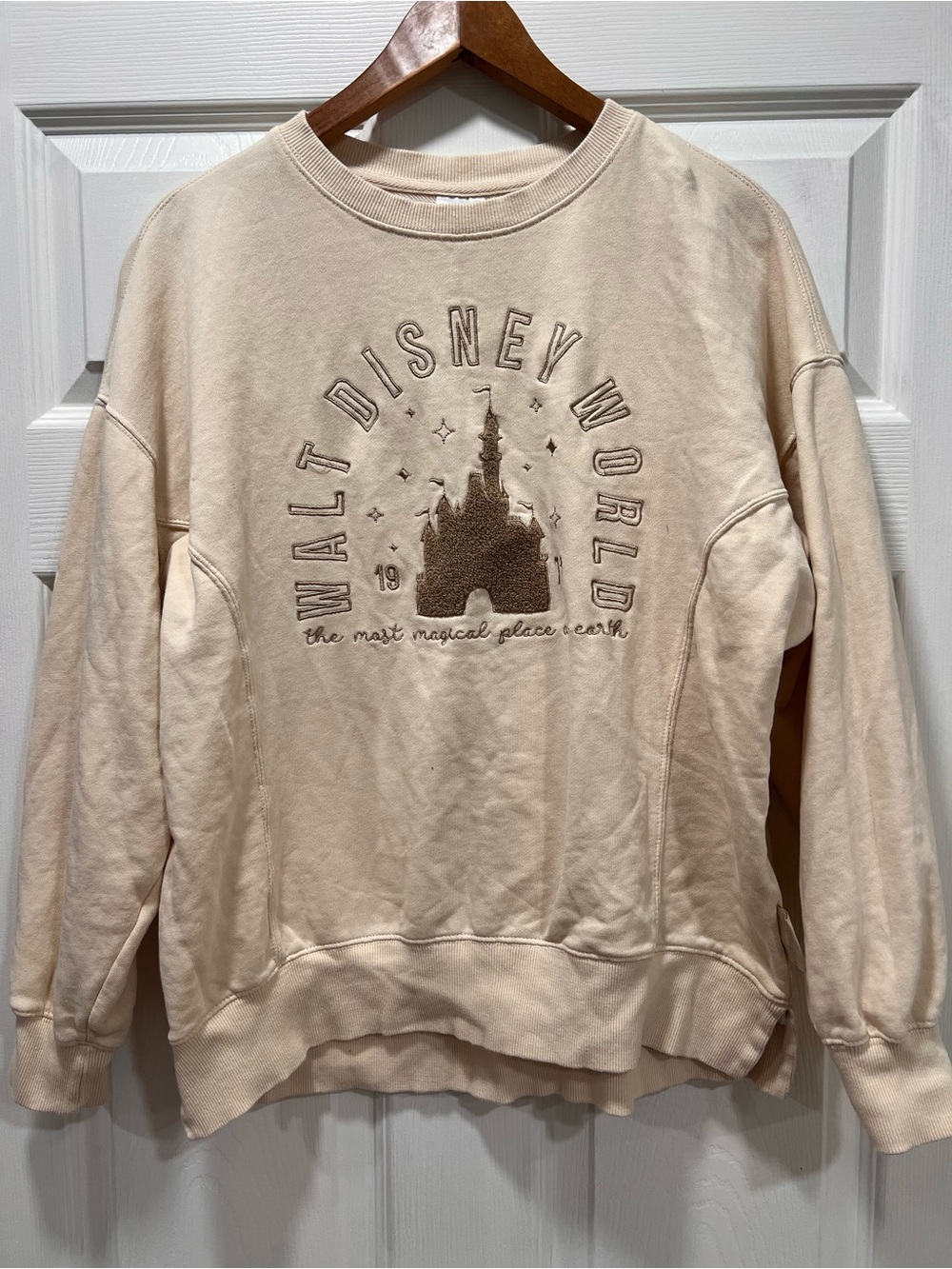 Disney Beige/Cream Crewneck Sweatshirt with Castle Embroidery